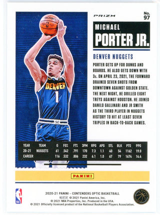 Michael Porter Jr. 2020-21 Panini Contenders Optic Season Ticket Silver Prizm Card #97