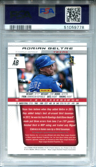 Adrian Beltre Autographed 2013 Panini Prizm Card (PSA)