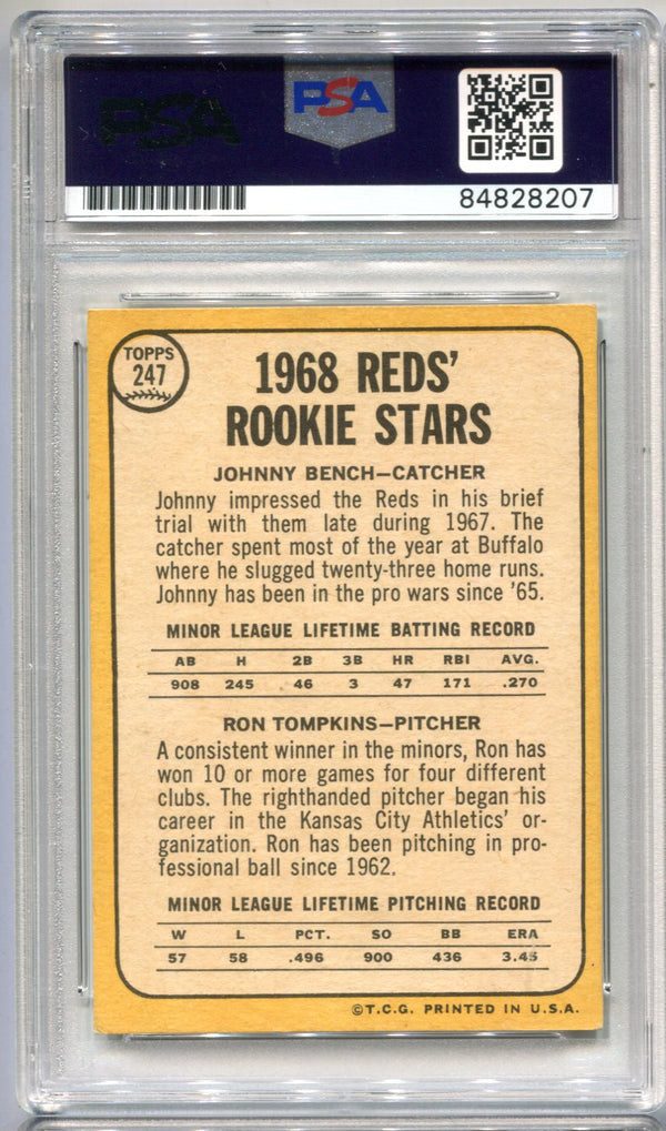 Johnny Bench/Ron Tompkins Topps 1968 Reds Rookie Stars #247 (PSA AUTHENTIC)