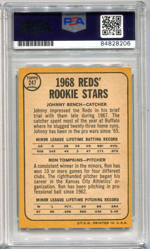 Johnny Bench/Ron Tompkins Topps 1968 Reds Rookie Stars #247 (PSA AUTHENTIC)