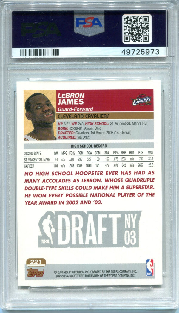 LeBron James 2003 Topps Rookie Card Mint 9 (PSA)