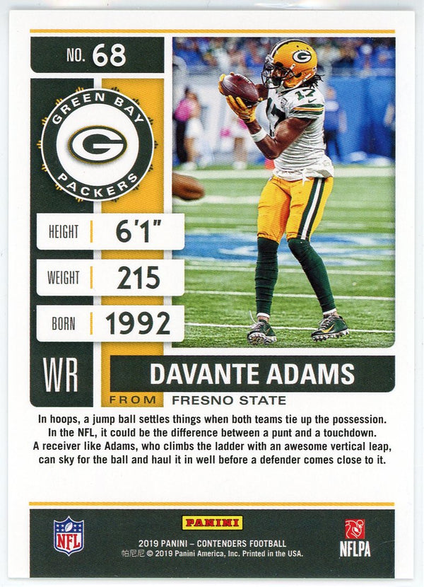 DaVante Adams 2019 Panini Contenders Silver Playoff Ticket Card #68