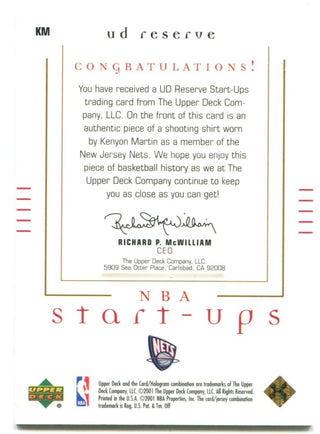 Kenyon Martin NBA Startups UD Reserve Authentic Shooting Shirt Card