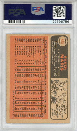 Roger Maris 1966 Topps Card #365 (PSA EX 5)