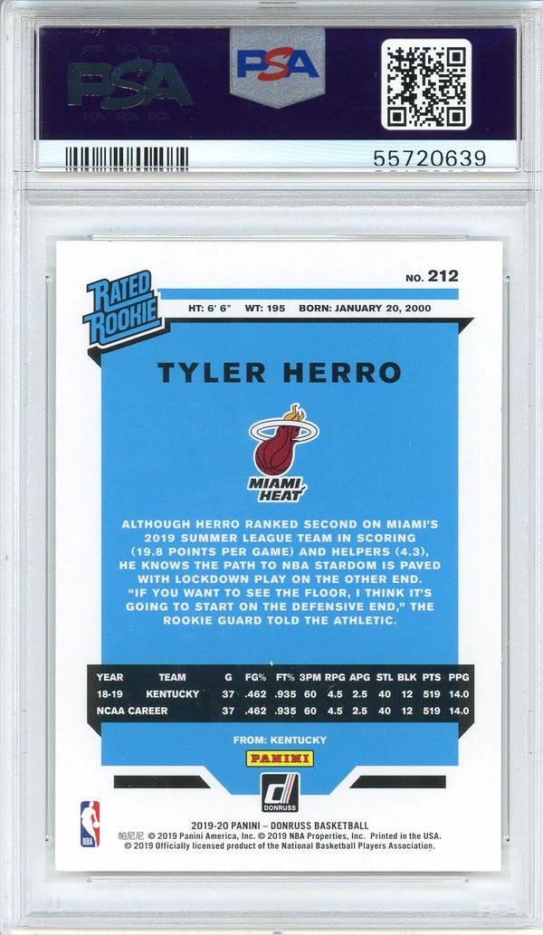 Tyler Herro 2019 Panini Donruss Rookie Card #212 (PSA)