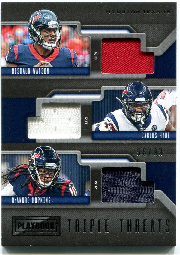 DeShaun Watson Carlos Hyde DeAndre Hopkins Panini Playbook Triple Threats Jersey Card