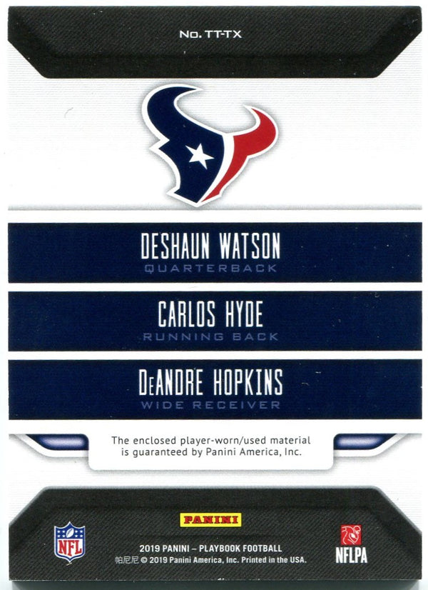 DeShaun Watson Carlos Hyde DeAndre Hopkins Panini Playbook Triple Threats Jersey Card