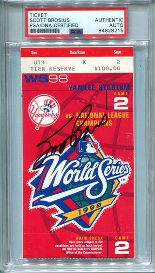 Scott Brosius 1998 World Series MVP Signed Ticket Stub (PSA) Auto Authentic