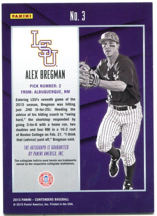 Alex Bregman Panini Contenders Collegiate Auto 42/99 2015