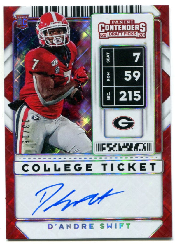 D'Andre Swift 2020 Panini Contenders College Ticket Auto Red Cracked Ice #1 Card /15