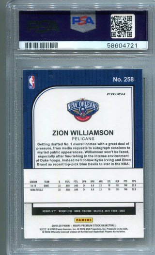 Zion Williamson 2019 Panini Hoops Premium Stock Flash#258 PSA 8