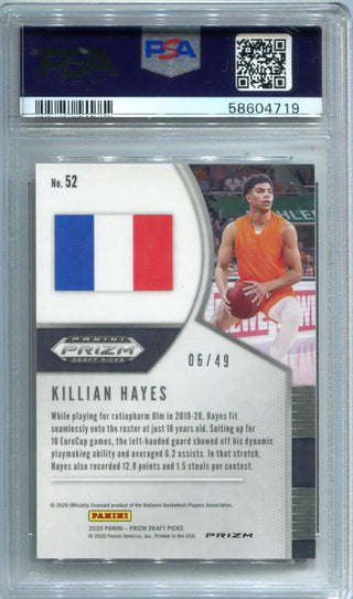 Killian Hayes 2020 Panini Prizm DP Orange Pulsar Prizm PSA 9 Card /49