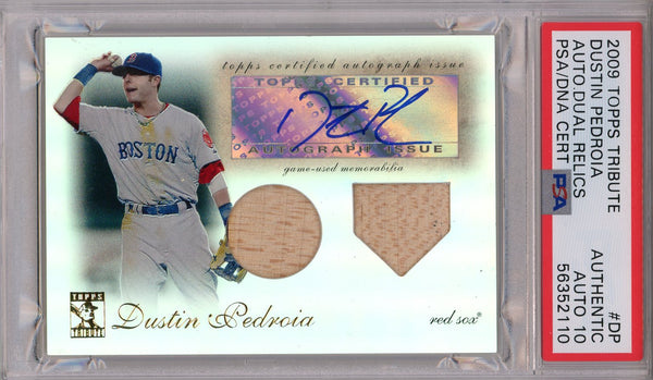 Dustin Pedroia Autographed 2009 Topps Tribute Dual Relic Card #DP (PSA)