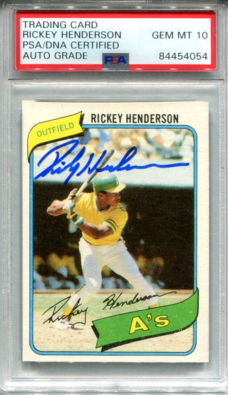 Rickey Henderson 1980 Topps Rookie Card #482 PSA AUTO GEM MT 10 Card