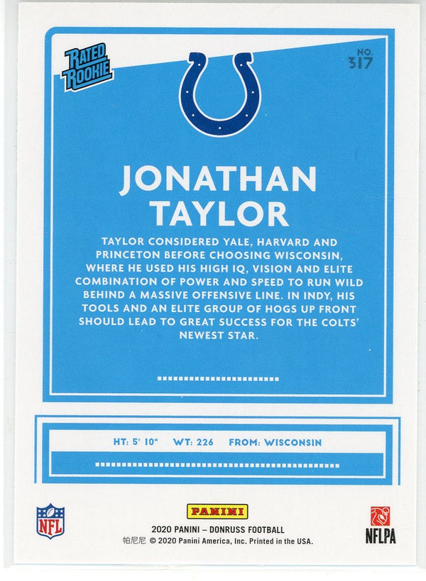 Jonathan Taylor 2020 Panini Donruss Rated Rookie Card #317