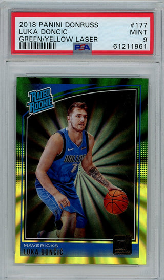 Luka Doncic 2018 Panini Donruss Green/Yellow Laser #177 Prizm PSA 9 RC