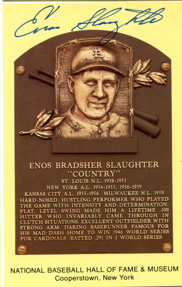 Enos Slaughter Autographed Hall of Fame Plaque