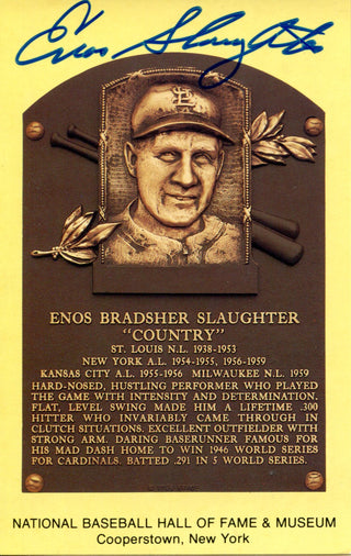 Enos Slaughter Autographed Hall of Fame Plaque