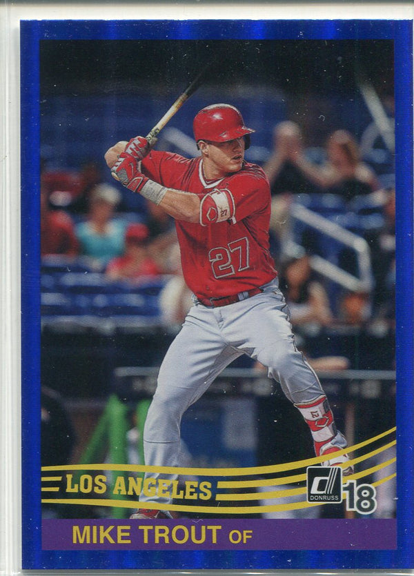 Mike Trout 2018 Panini Donruss Blue Foil Refractor Card #242