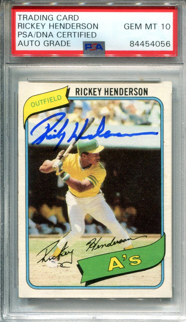 Rickey Henderson 1980 Topps Rookie Card #482 PSA AUTO GEM MT 10 Card