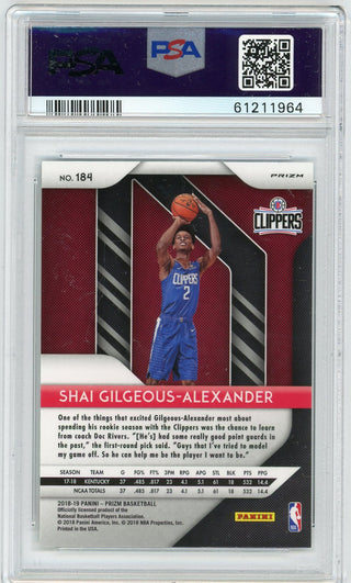 Shai Gilgeous-Alexander 2018 Panini Prizm #184 Fast Break Prizm PSA 9 RC