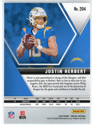 Justin Herbert 2020 Panini Mosaic Rookie Card #204