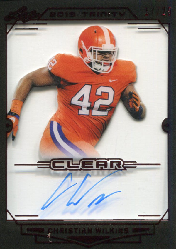 Christian Wilkins Autographed 2019 Leaf Trinity Clear Rookie Card 17/25