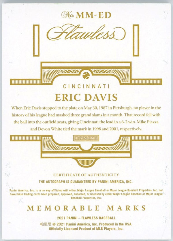 Eric Davis Autographed 2021 Panini Flawless Memorable Marks Card #MM-ED