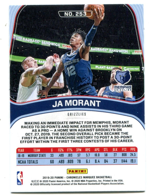 Ja Morant 2019-20 Panini Chronicles Marquee Green #253 Card