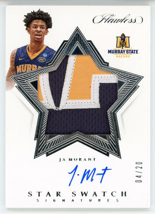 Ja Morant Autographed 2021 Panini Flawless Collegiate Star Swatch Card