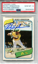 Rickey Henderson 1980 Topps Rookie Card #482 PSA AUTO GEM MT 10 Card