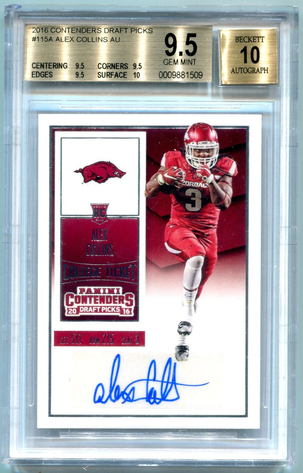 2016 Panini Contenders Draft Picks Alex Collins Autograph(Beckett 9.5 Auto 10)