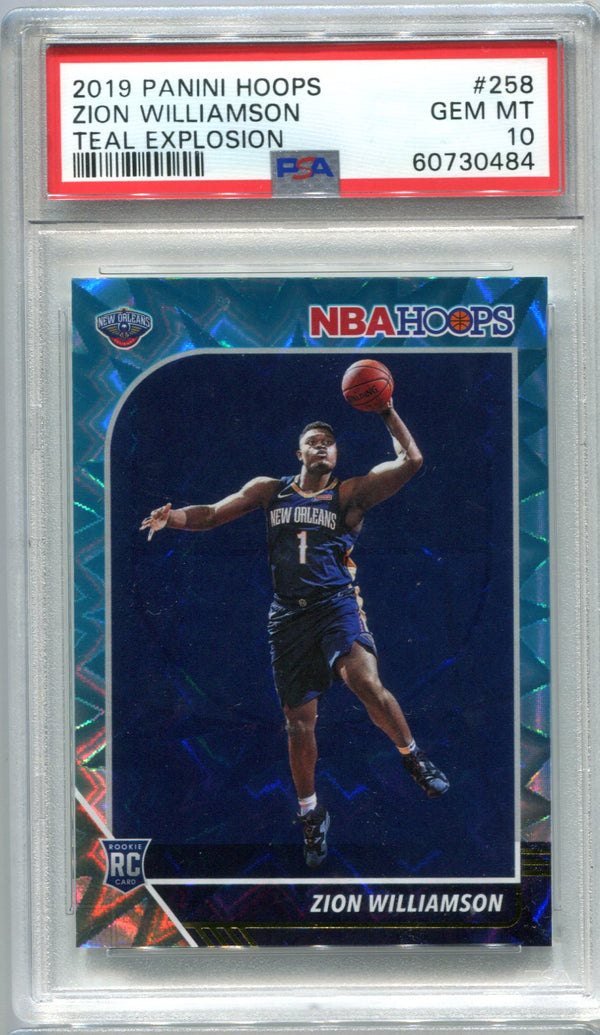 Zion Williamson 2019 Panini Hoops #258 Teal Explosion PSA GEM MT 10