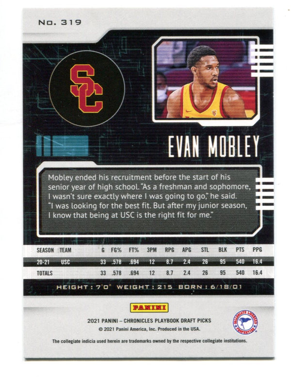 Evan Mobley 2021 Panini Playbook #319 RC