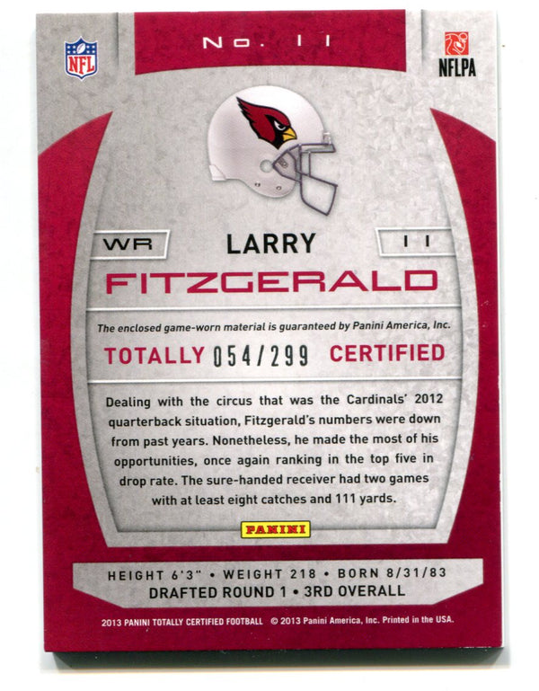 Larry Fitzgerald 2013 Panini Totally Certified #11 Jersey Card /299