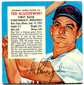 Ted Kluszewski Red Man Autographed Card (JSA)