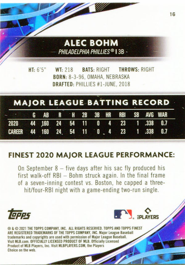 Alec Bohm 2021 Topps Finest Rookie Card #16