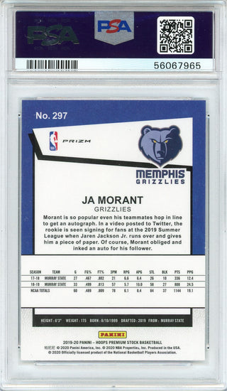 Ja Morant 2019 Panini Hoops Premium Stock Flash Rookie Card #297 (PSA)