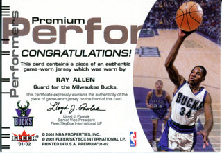 Ray Allen 2001 Fleer Game Worn Jersey Card