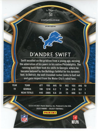 D'Andre Swift 2020 Panini Select Concourse Die Cut Prizm Rookie Card #51