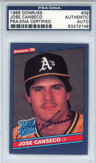 Jose Canseco Autographed 1986 Donruss Rookie Card #39 (PSA)