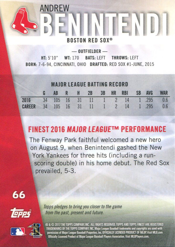 Andrew Benintendi 2017 Topps Finest Rookie Card Back