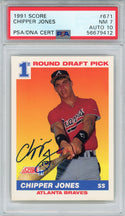 Chipper Jones Autographed 1991 Score Rookie Card #671 (PSA 7/10)