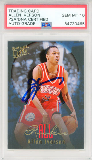 Allen Iverson Autographed 1996-97 Fleer Ultra Card #7 (PSA Auto Gem Mt 10)