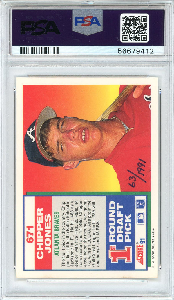 Chipper Jones Autographed 1991 Score Rookie Card #671 (PSA 7/10)