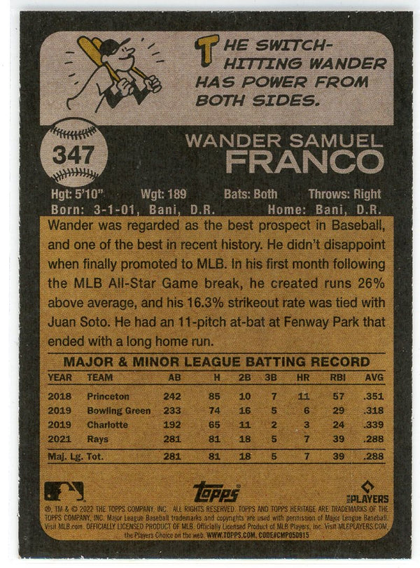 Wander Franco 2022 Topps Heritage Rookie Card #347