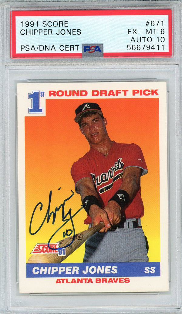 Chipper Jones Autographed 1991 Score Rookie Card #671 (PSA 6/10)