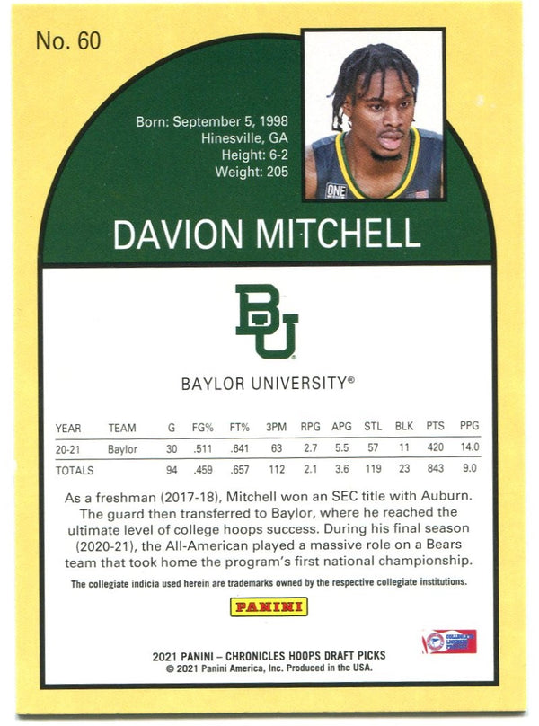 Davion Mitchell Panini Tribute NBA Hoops Rookie