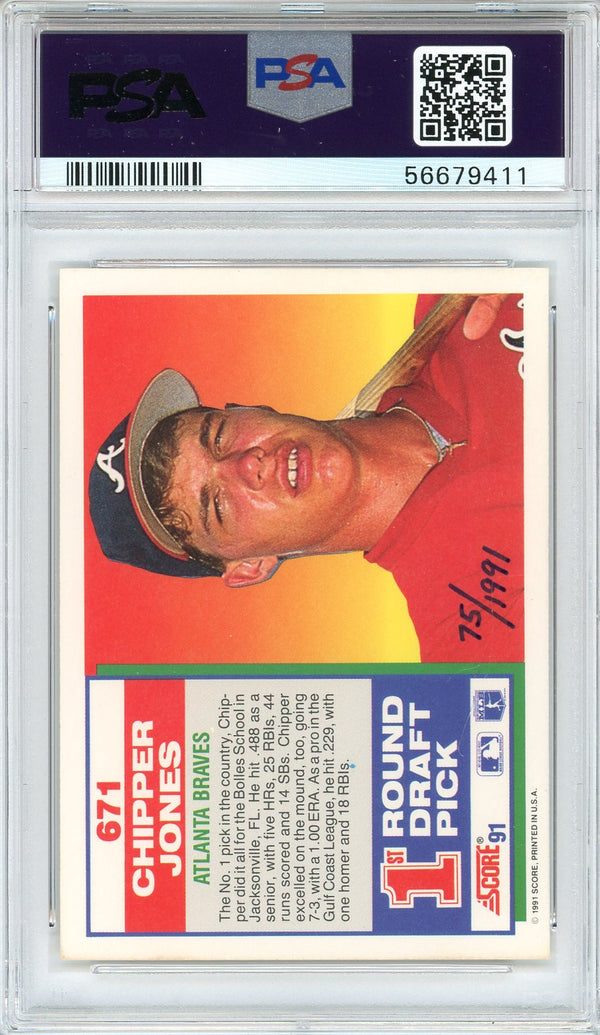 Chipper Jones Autographed 1991 Score Rookie Card #671 (PSA 6/10)