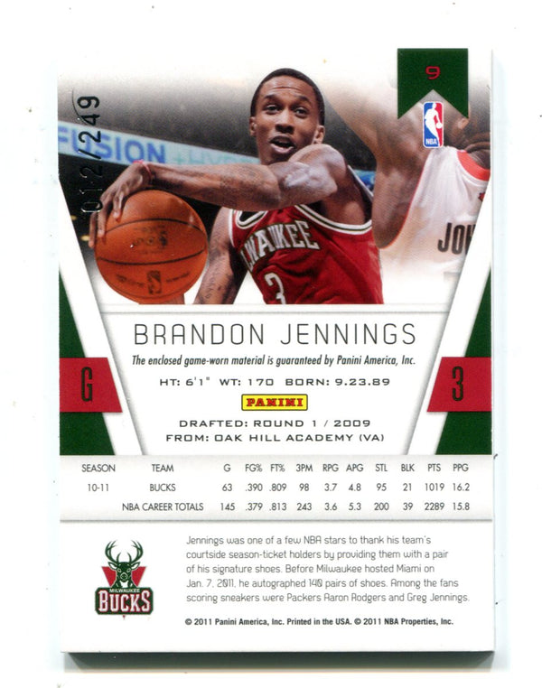 Brandon Jennings 2011 Panini Totally Certified Totally Red Jersey Card #3 12/249